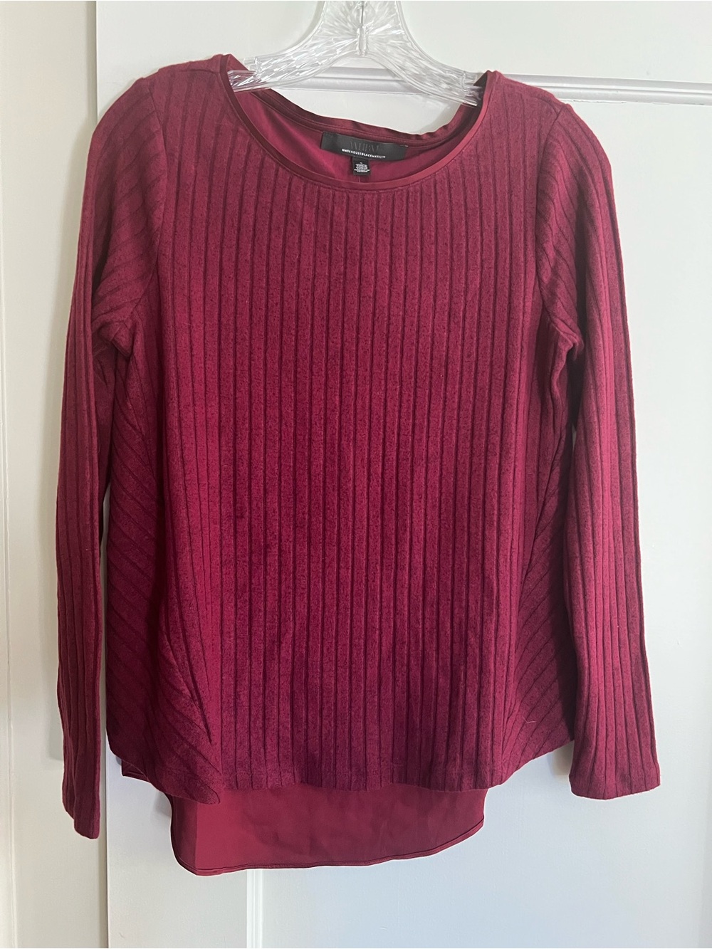 WHITE HOUSE BLACK MARKET soft cozy knit split back sweater pinot plum wine-S-NWT